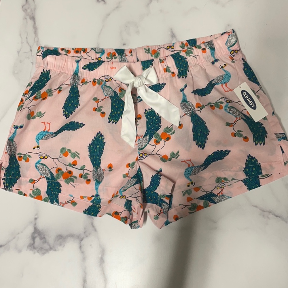 OLD NAVY NWT SIZE S PINK COTTON PEACOCK PRINT SLEEP SHORTS